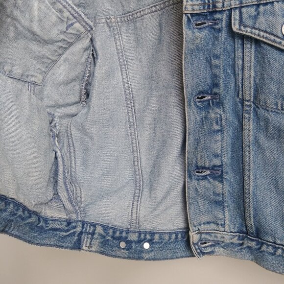 Vintage Gap cropped bracelet sleeve 100% cotton blue denim jean jacket Medium - Picture 2 of 16